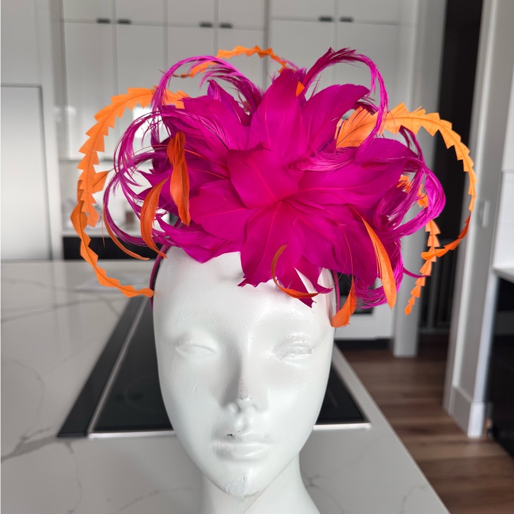 Vibrant Pink and Orange Feather Fascinator